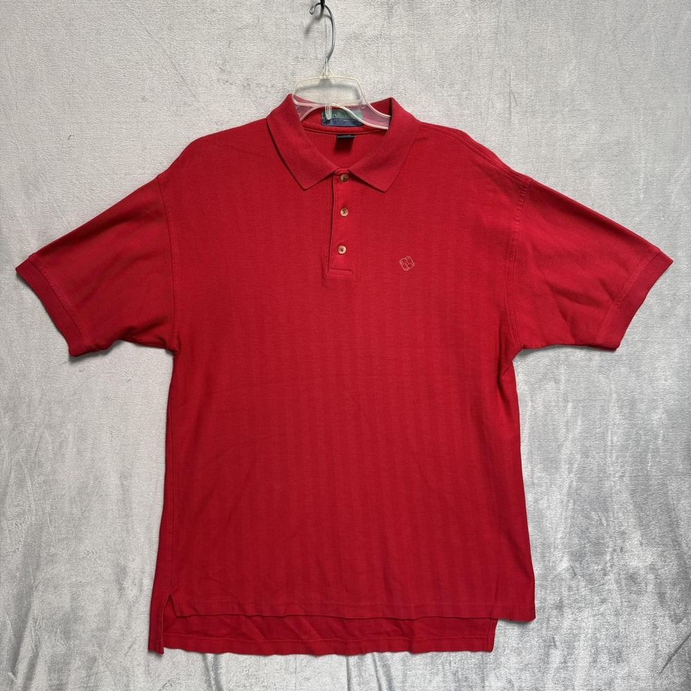Vtg Pine Island Polo Shirt Mens L Red Short Sleeve Herringbone Golf Cotton Logo
